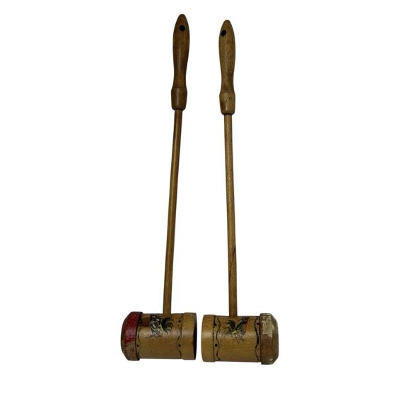 Vintage Rooster Salt Pepper Shakers Long Handled Woodpecker Woodware Japan 14" - Picture 1 of 6